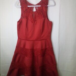 Three Pink Hearts Trixxi Dress Women XL Sleeveless Lace Detail Party Holiday Red